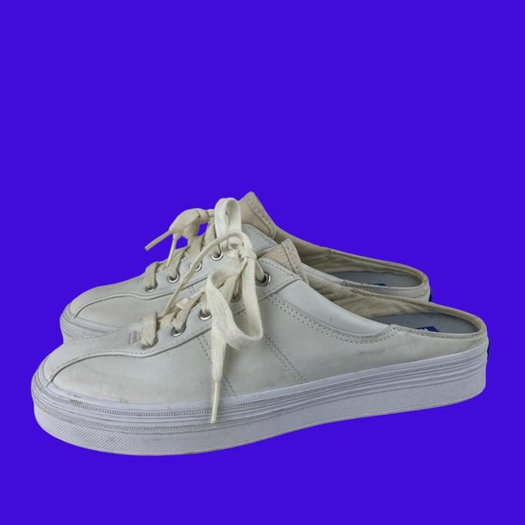 Keds Shoes - Keds Women Sz 7.5 Slip on Lace Up Sneakers Backless Mule Style White Leather
